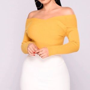 Fashion Nova Off Shoulder Mustard Sweater